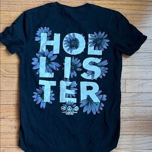 Hollister Black Tee with Blue Floral Graphic